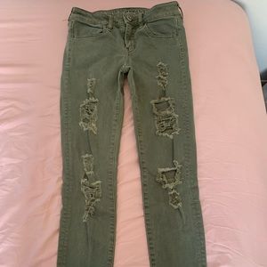 Army green mineral wash American eagle jeggings